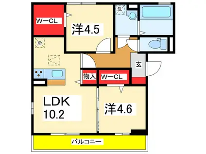 アルテール新和(2LDK/2階)の間取り写真