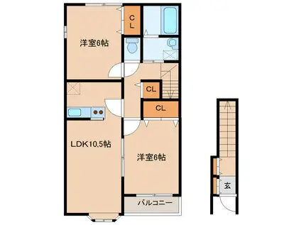 ロマイエII(2LDK/2階)の間取り写真