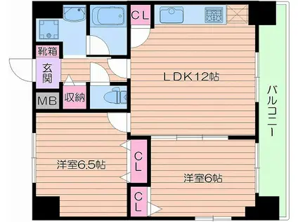 ブリリアン夕陽丘(2LDK/11階)の間取り写真