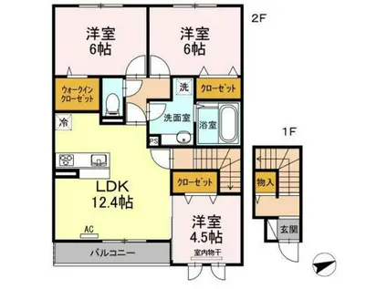セジュール西条 B棟(3LDK/2階)の間取り写真