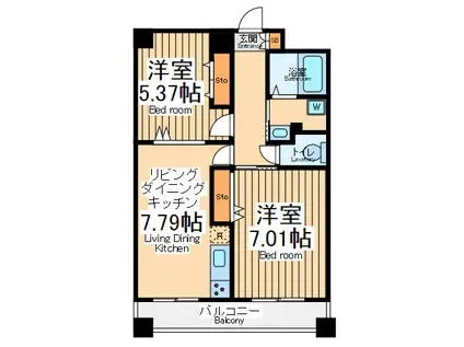 ケーエス柿生(2LDK/4階)の間取り写真