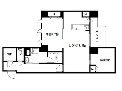 グランレブリー押小路高倉(2LDK/4階)の間取り写真