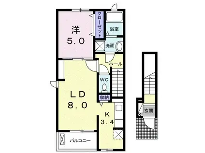 サニー ビオーラB(1LDK/2階)の間取り写真