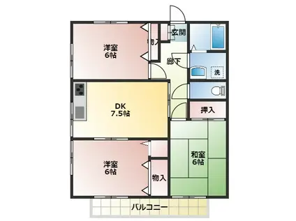 エスポワール入間C棟(3DK/1階)の間取り写真