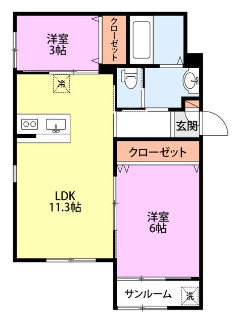 K-FLAT沼垂東(2LDK/2階)の間取り写真