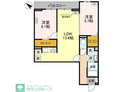 NOBLE RAFFINER東大宮(2LDK/1階)の間取り写真