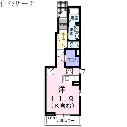 オーブオン(ワンルーム/1階)の間取り写真