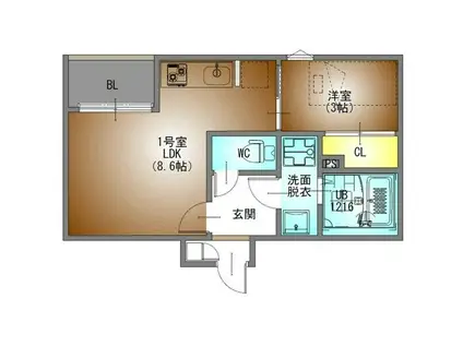 REGALEST草薙(1LDK/3階)の間取り写真