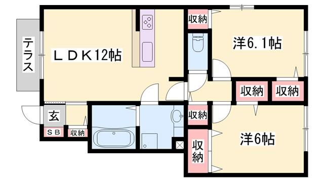 リュミエールM&Y A棟(2LDK/1階)の間取り写真