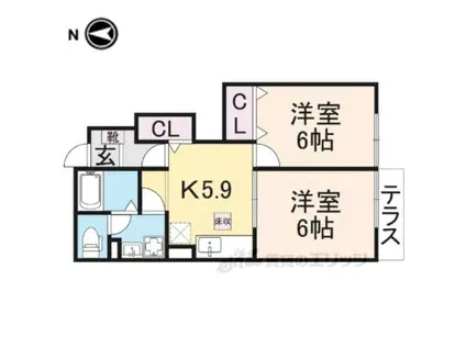 プラース2(2K/1階)の間取り写真