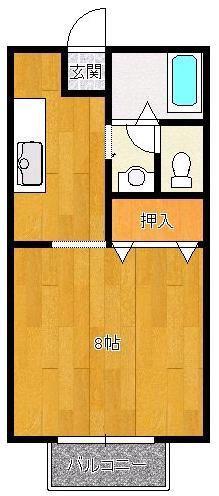ソレイユ藤井(1K/2階)の間取り写真