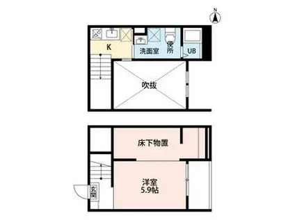 アルナージ川西(ワンルーム/2階)の間取り写真