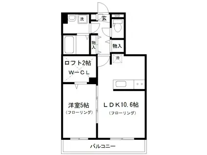 カーサデラルーチェ(1LDK/2階)の間取り写真