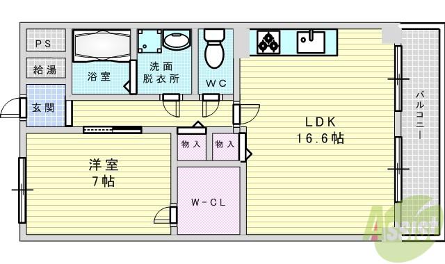 千里ハイツ(1LDK/6階)の間取り写真