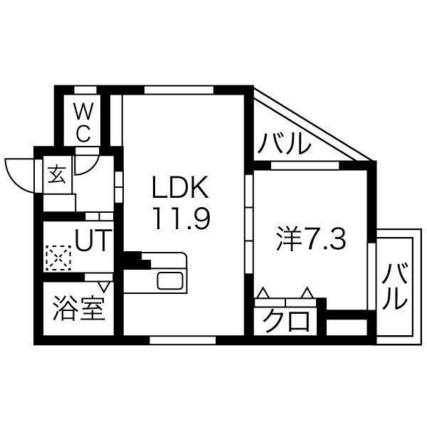 プリムール高蔵(1LDK/1階)の間取り写真