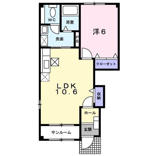 フィオーレ.KB(1LDK/1階)の間取り写真