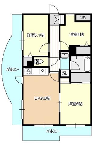 ライオンズマンション川越南古谷第2(3DK/5階)の間取り写真