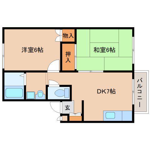 コンフォルト平松(2DK/1階)の間取り写真