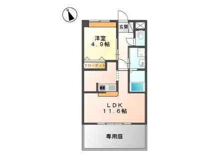 クリスタルガーデン II(1LDK/1階)の間取り写真