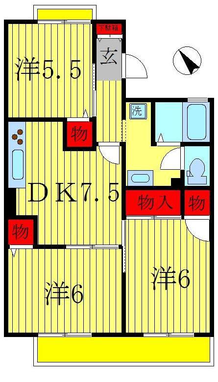 クラウン南流山(3DK/1階)の間取り写真