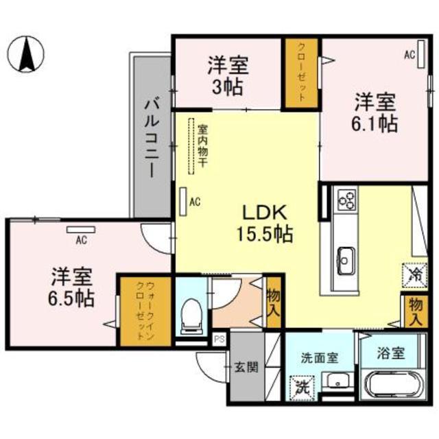 CLASHIST清水丘 ウエスト(3LDK/2階)の間取り写真