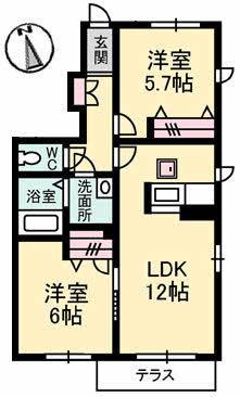 シャーメゾン 春日(2LDK/1階)の間取り写真