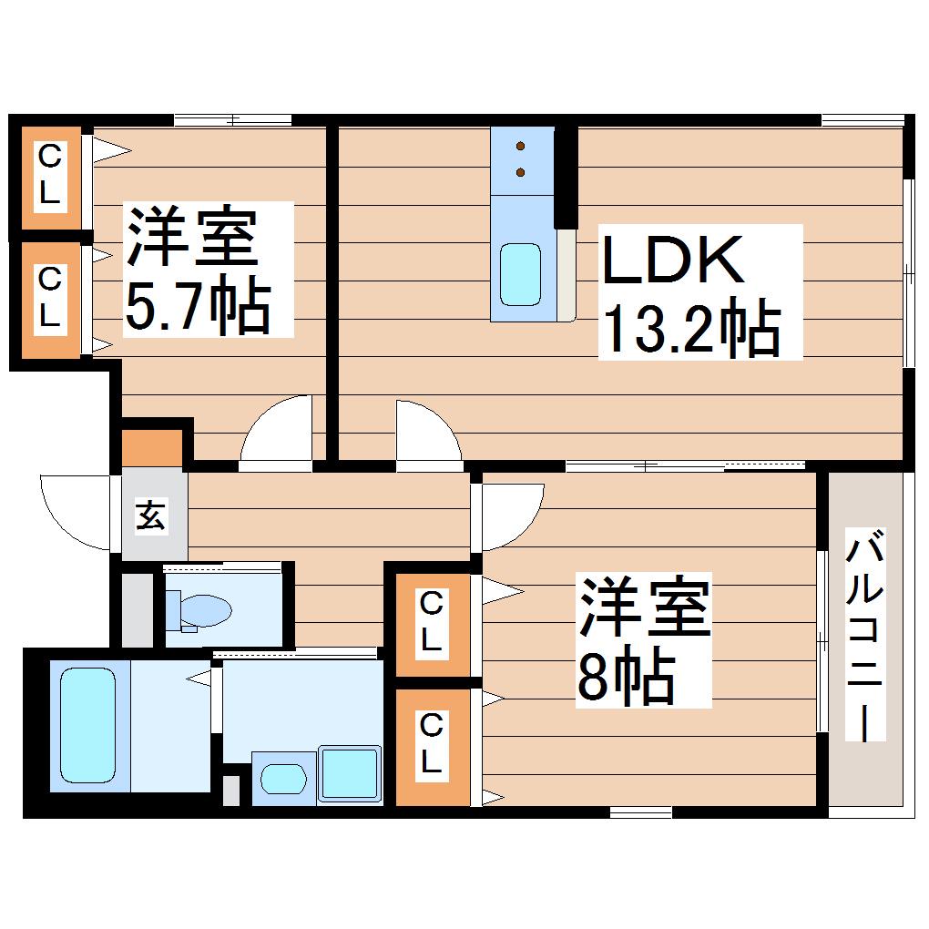 ドゥ・エスポワール(2LDK/5階)の間取り写真