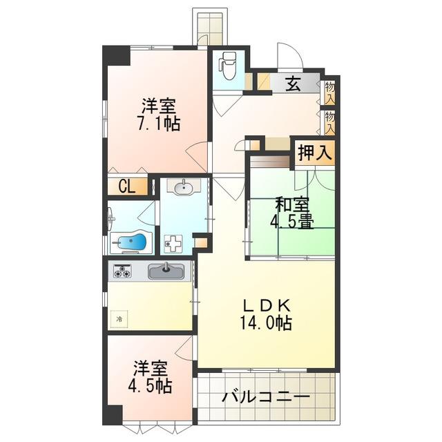 クラウンハイム西田辺(3LDK/10階)の間取り写真