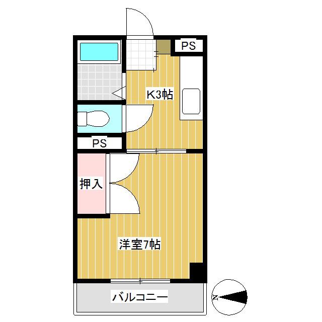 デルトラウムマンション(1K/2階)の間取り写真
