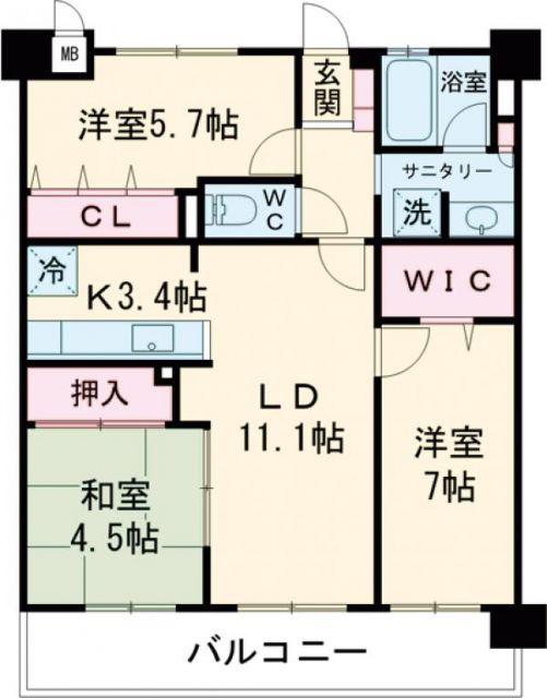 アルファステイツ佐世保駅北II(3LDK/6階)の間取り写真