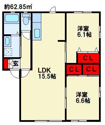 アヴェニールパルク21IIA棟(2LDK/1階)の間取り写真