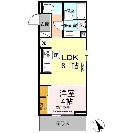 DBLESS和田町(1LDK/1階)の間取り写真
