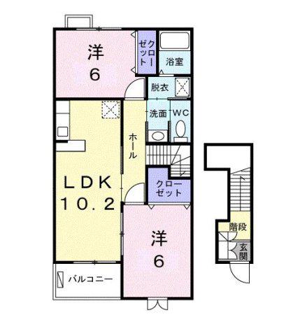 ウエストヒルズC(2LDK/2階)の間取り写真