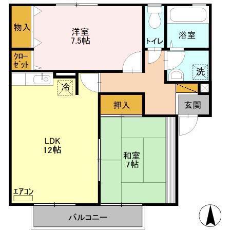エルクレールD棟(2LDK/1階)の間取り写真