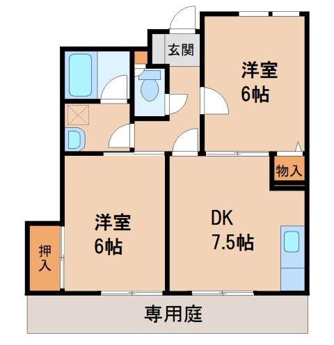 アネーロあおき(2DK/1階)の間取り写真