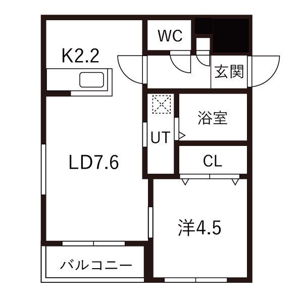グランディーN22(1LDK/3階)の間取り写真