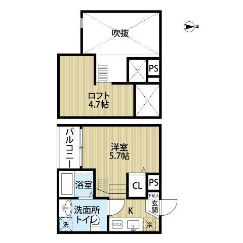 CASEA(1K/2階)の間取り写真