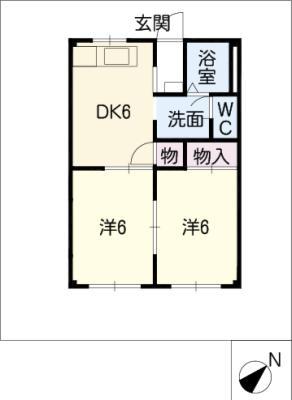 ルミエール末広(2DK/1階)の間取り写真