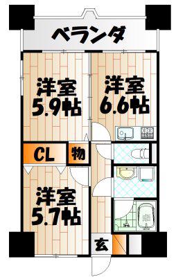 NCA南小倉II(2DK/8階)の間取り写真