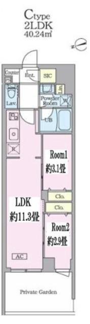 GARDEN XAVIS門前仲町(2LDK/1階)の間取り写真