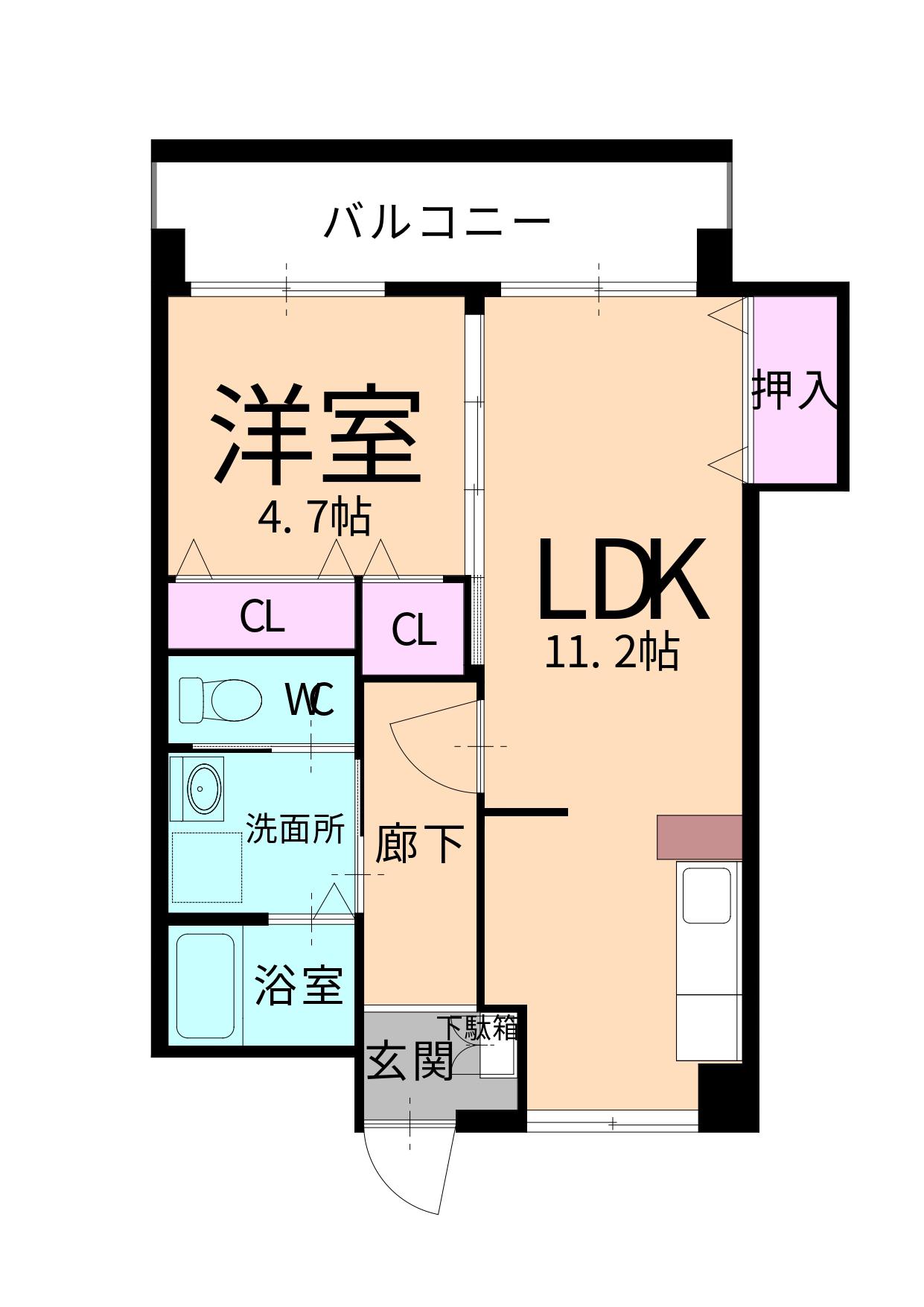 マナホームビルII(1LDK/4階)の間取り写真