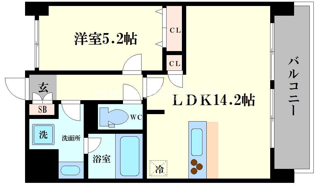 ベルンガーデン上本町(1LDK/5階)の間取り写真