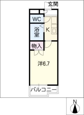 ロッキー杁ヶ池(1K/1階)の間取り写真