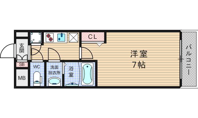 レジュールアッシュ難波MINAMI II(1K/2階)の間取り写真