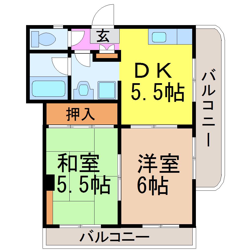 フジハイツ(2DK/3階)の間取り写真
