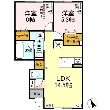 エテルナ I(2LDK/1階)の間取り写真