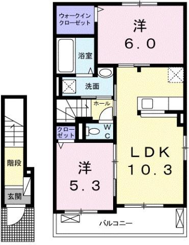 フレーシュ風雅 III(2LDK/2階)の間取り写真