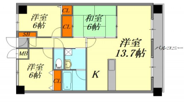 ハイコーポ南千田(3LDK/8階)の間取り写真
