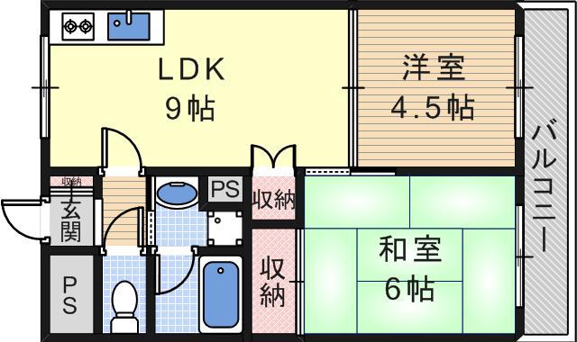シャトーオキタ(2LDK/3階)の間取り写真