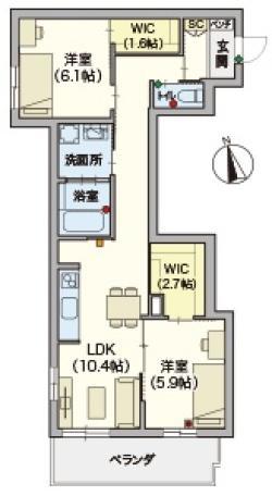 ヘーベルVILLAGE 浦和本太(2LDK/4階)の間取り写真